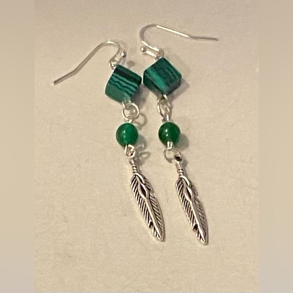 NEW Malachite crystal gemstone feather earrings (2 styles) - Picture 2 of 3